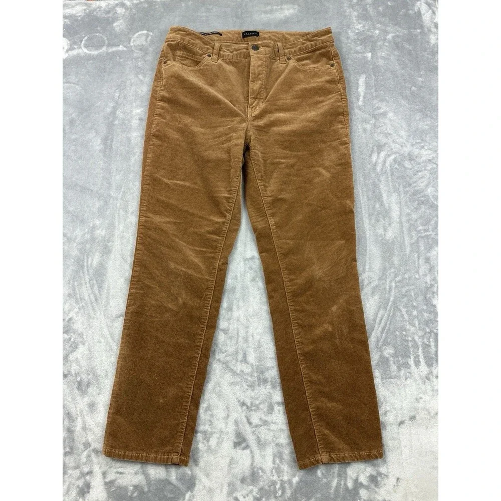 Talbots Corduroy Straight Leg Pants Womens Size 10 Petite Brown Stretch